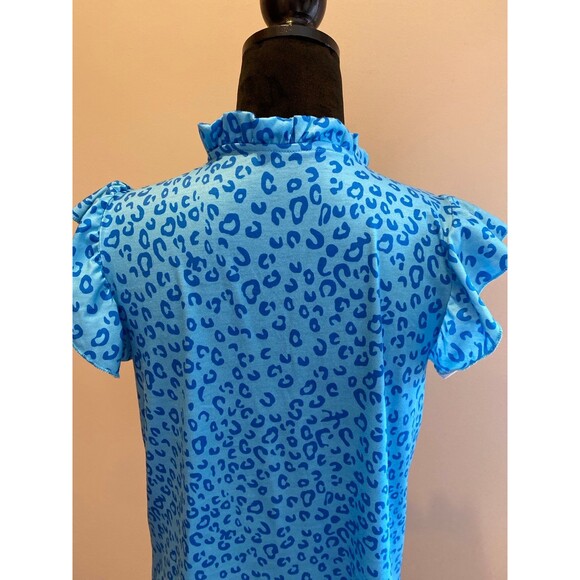 Bundle 2 Blouses Womens Sz Medium Blue Cheetah Print T Shirt Red White Blue Top - Picture 6 of 12